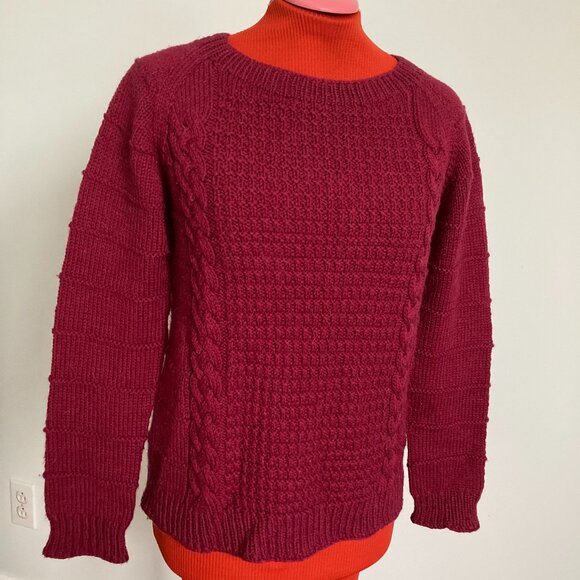 Raspberry Cable Sweater Hand knit Small Unisex - Picture 2 of 12